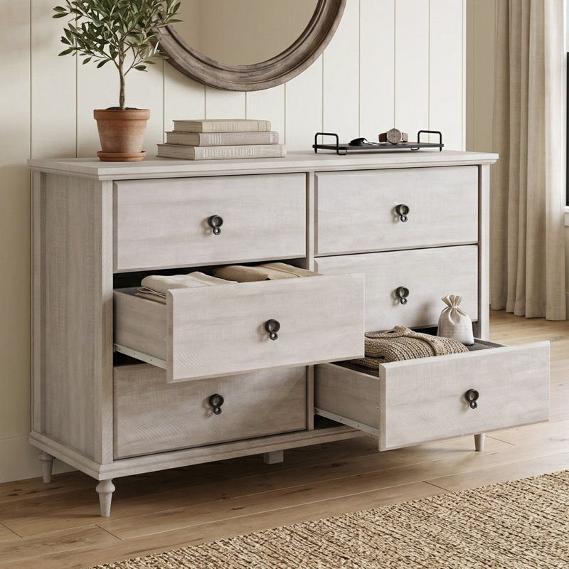 Aleana Traditional 46.3" 6 Drawer Dresser With Tapered Leg, Dusty Gray Oak