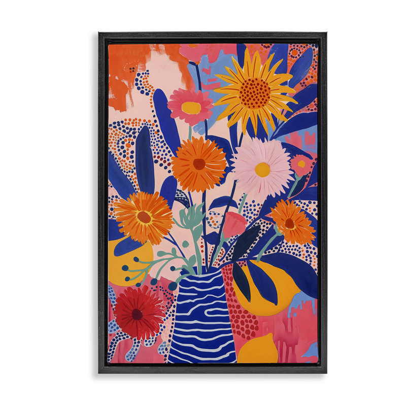 Cadre flottant à motif floral fantaisiste, design par LSR Creative Studio, H 25 po x l 17 po, Cadre flottant noir de jais