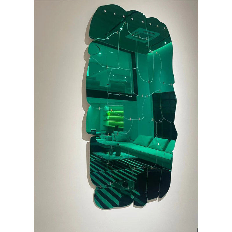 Miroir mural moderne en acrylique abstrait avec support en aluminium - pièce décorative décorative finie à la main, Vert