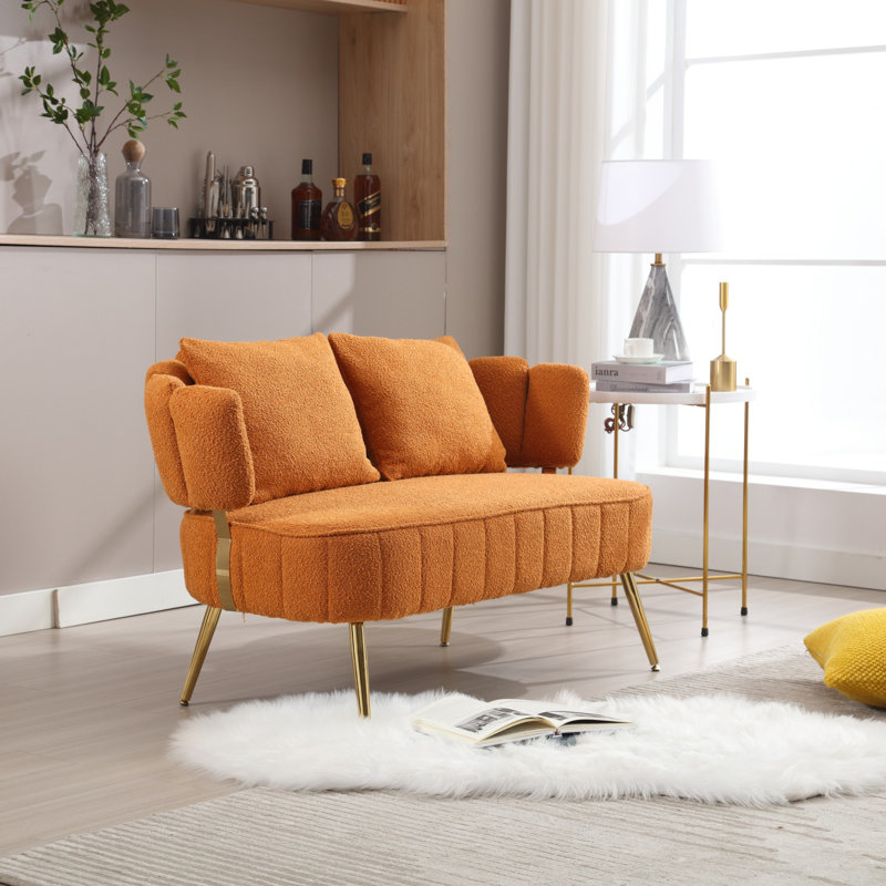 Causeuse en tissu Donneta Boucle, Velours orange