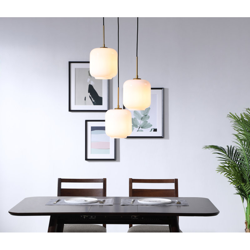 Luminaire suspendu pour îlot de cuisine 3 lumières Drinkard, Laiton, Blanc givré, H 12,6 po x l 16,3 po x P 16,3 po