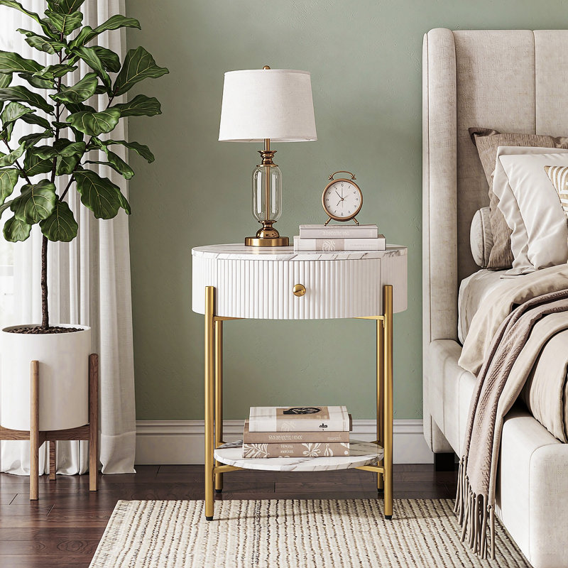 Woodville Side Table with Storage, Calacatta Gold, Gold