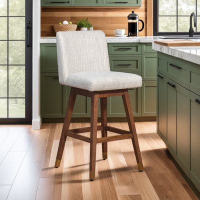 Araf Modern Swivel Counter or Bar Height Bar Stool in Fabric and Oak Wood Finish