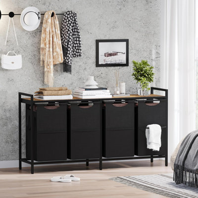 Heybly Laundry Hamper With 3 Removable Bags And Storage Shelf - Large Capacity Laundry Sorter For Home Organization, Dorm, And Bathroom - Sturdy Metal Frame With Adjustable Feet