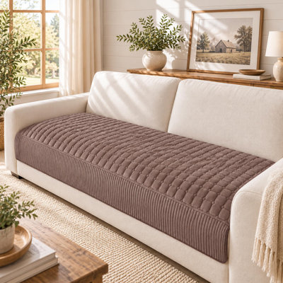 Plush Milk Velvet Sofa Seat Cover with Non-Slip Backing, Brown, 35.43 x 70.87 Inches