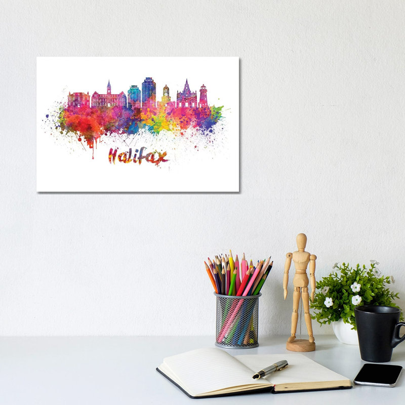 Halifax Skyline In Watercolour II by Paul Rommer - Wrapped Canvas Painting, 20.32 cm H x 30.48 cm W