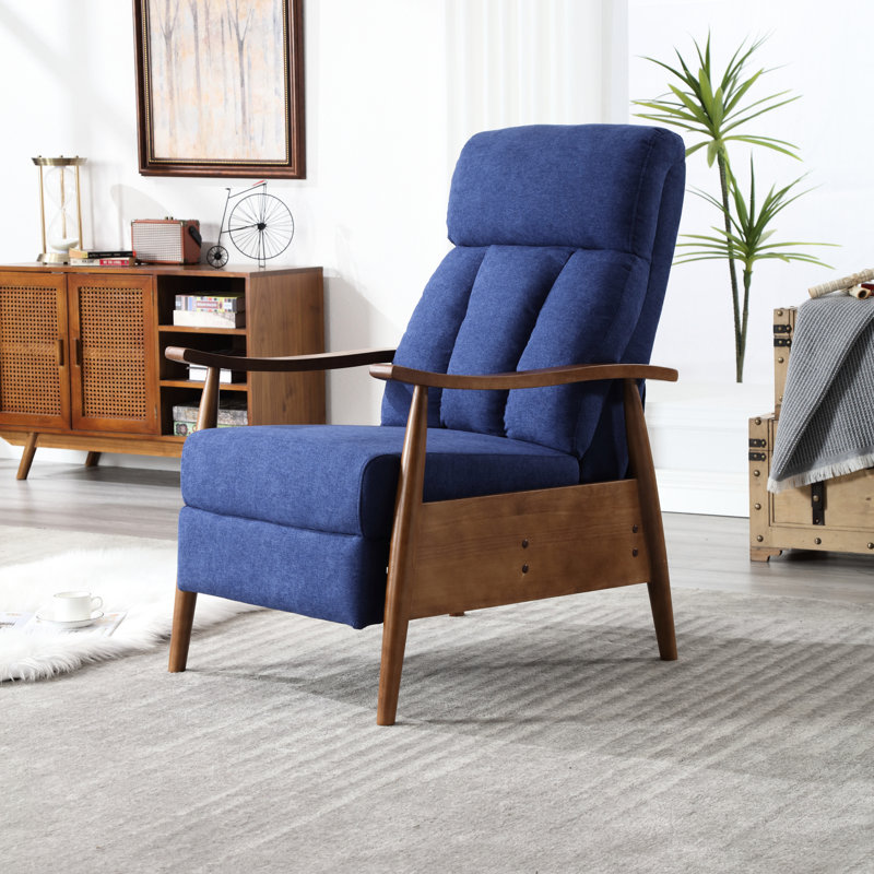 Fauteuil inclinable pour le salon - Revêtement en lin bleu, coussin épais et base stable, accoudoirs modernes, rembourrage en mousse, fonction réglable