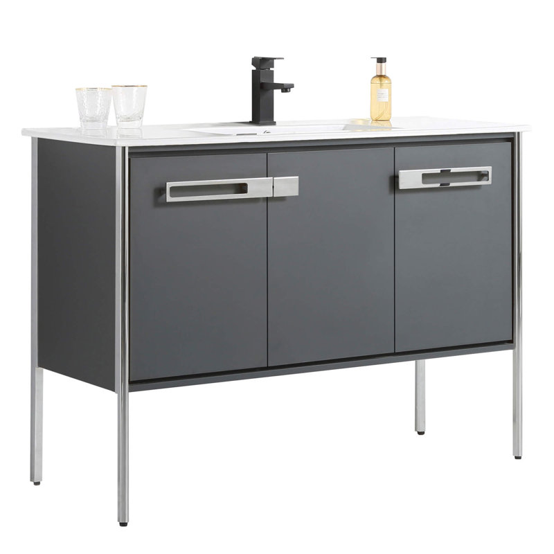 48" Single Bathroom Vanity, Polished Chrome, Onix Gray