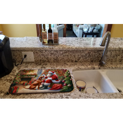 Vizsla and Santa Claus Dish Drying Mat
