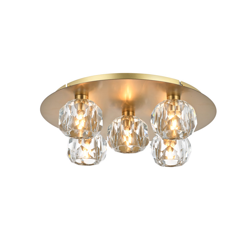 Plafonnier encastré en cristal Whitchurch, Or, 5 lumières, H 4 po x l 16 po x P 16 po