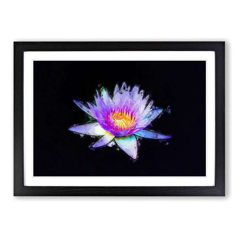 Violet Water Lily - Picture Frame Painting Print, 36cm H x 48cm W x 2cm D, Black Framed