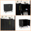 Buffet Mid-Century moderne cannelé noir avec tablettes réglables, pieds en bois massif et trou de sortie - Buffet de rangement de 31,5 po pour le salon, la salle à manger et le vestibule-1210771818