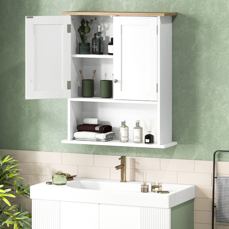 Modern Wall Cabinet For Bathroom - 2 Doors, Adjustable Shelf, Over Toilet, White, Space Saver Saving Option