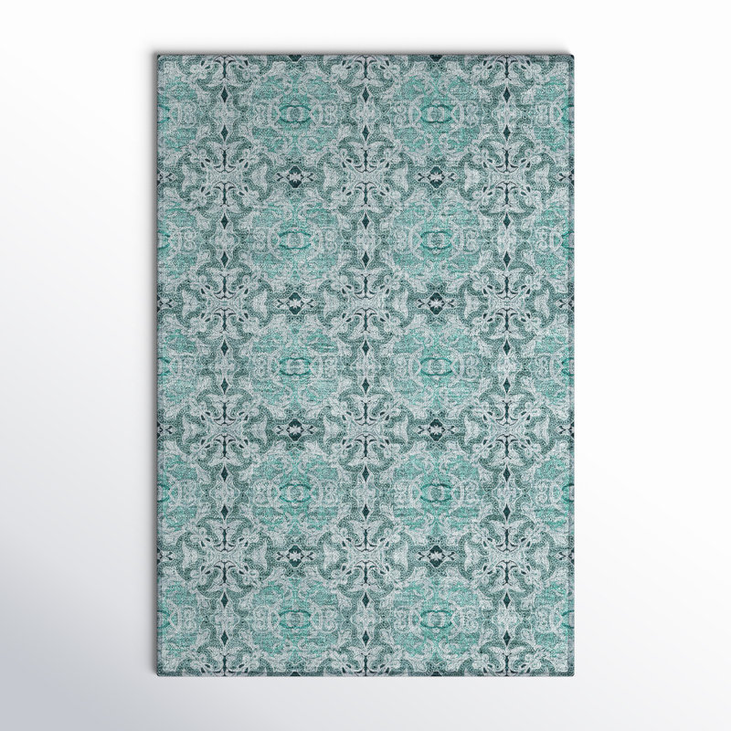 Lummus Machine Washable Damask Indoor / Outdoor Area Rug, Rectangle 1'8" x 2'6"