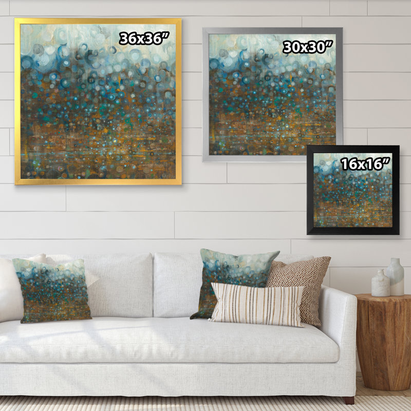«Blue and Bronze Dots», reproduction sur toile encadrée, H 16 po x l 16 po x P 1 po, Cadre doré