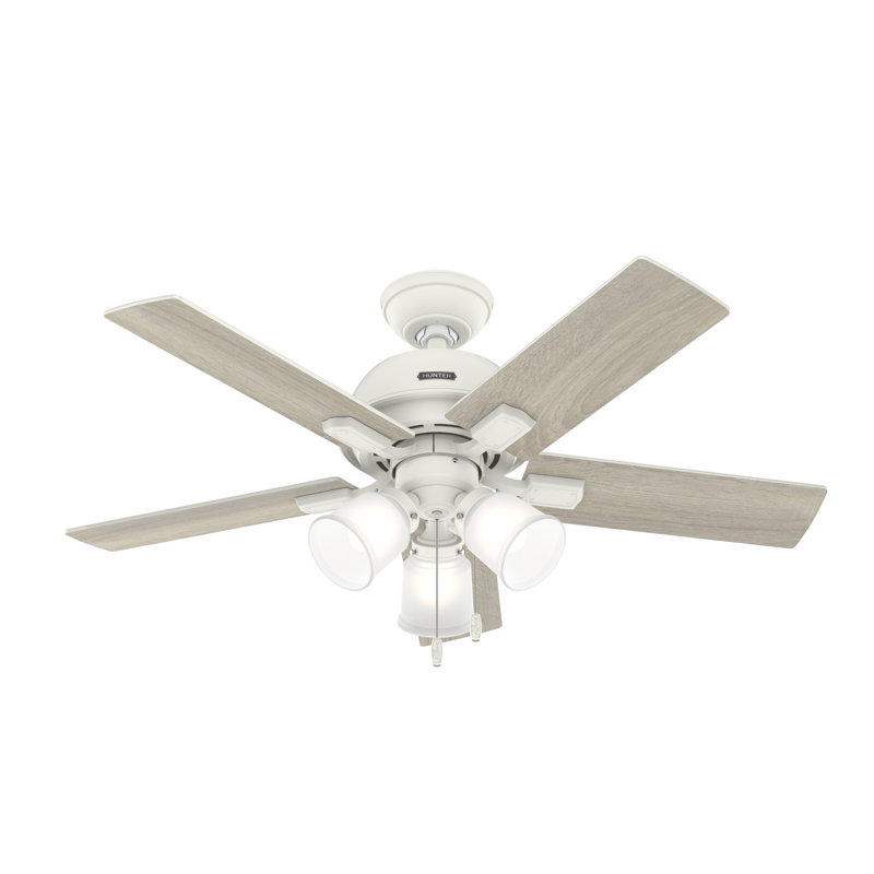 44" Crystal Peak 5 - Blade Ceiling Fan With Lights and Pull Chains, Matte White