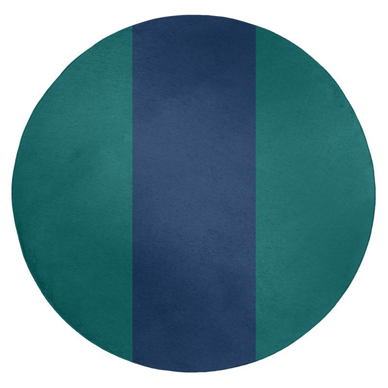 Tapis vert/bleu marine tissé à plat Seattle, Rond 5 pi