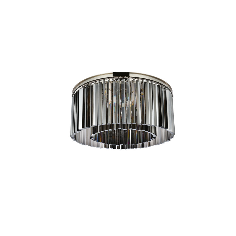 Plafonnier encastré 8 lumières Yazmin, Abat-jour argenté (gris), Nickel poli, H 13,5 po x l 31,5 po x P 31,5 po