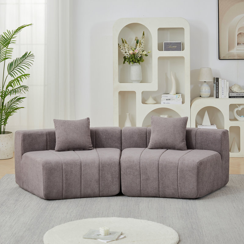 Canapé modulaire courbé Chenille, Gris, 29" H x 88" W x 33" D