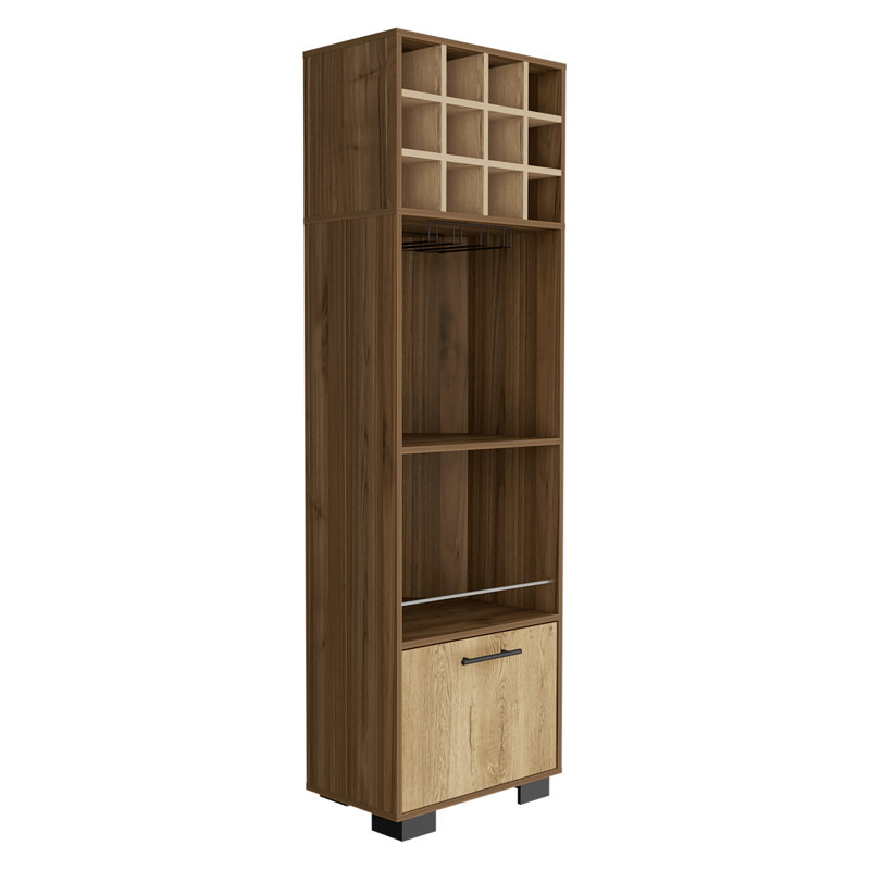Marsella Corner Bar Cabinet, Eight Built-In Wine Rack, Two Side Shelves Mahogany / Macadamia