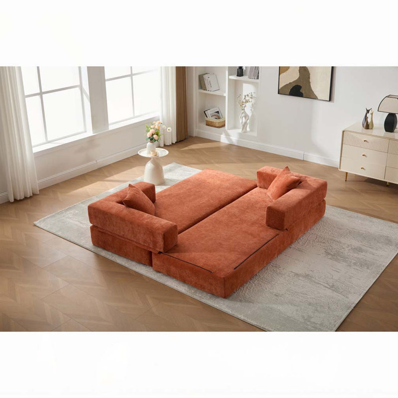 Canapé-lit pliant avec coussins Chenille, Orange