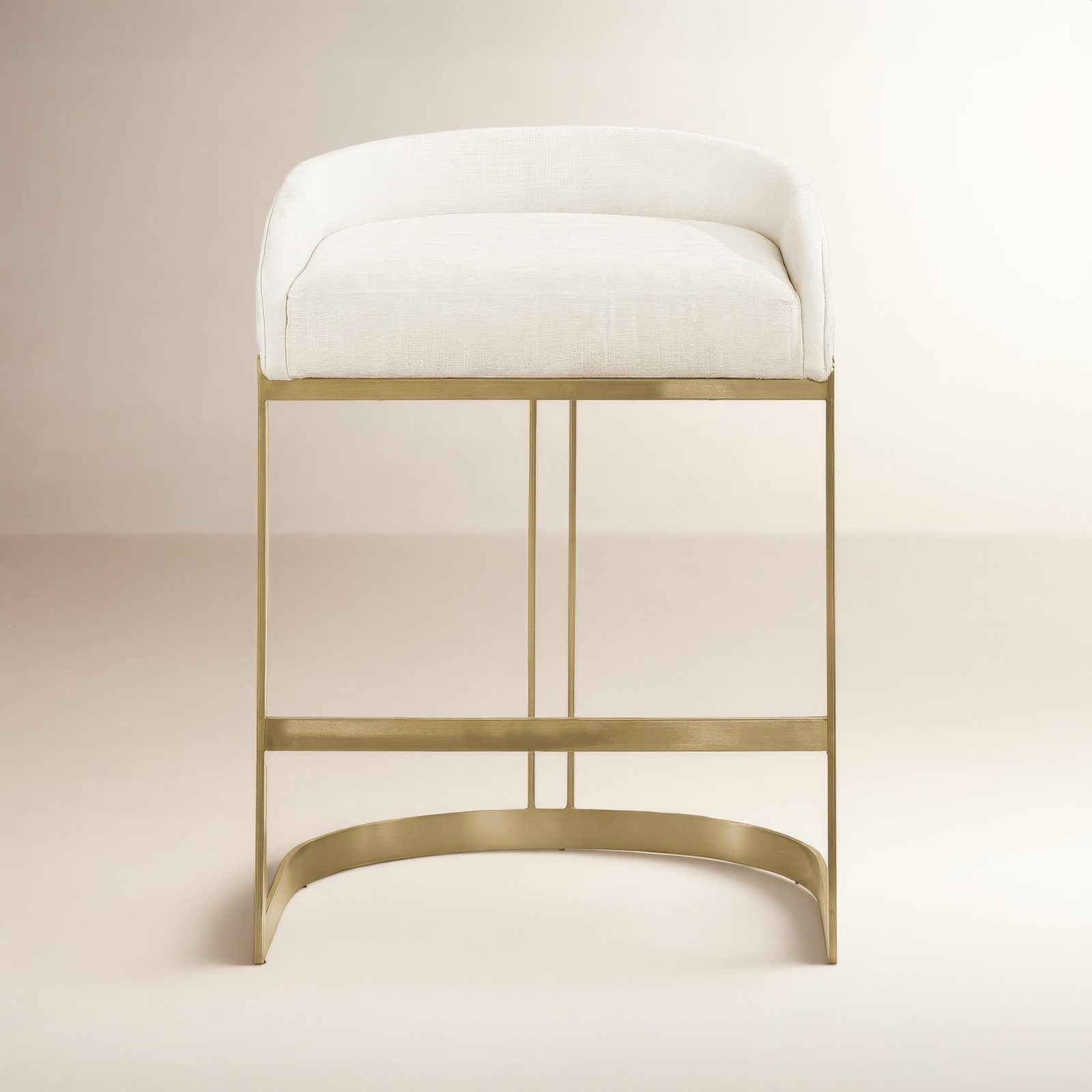 Bradley Bar and Counter Stool, Counter Stool (24.75" Seat Height), Brass, Ivory-Cream