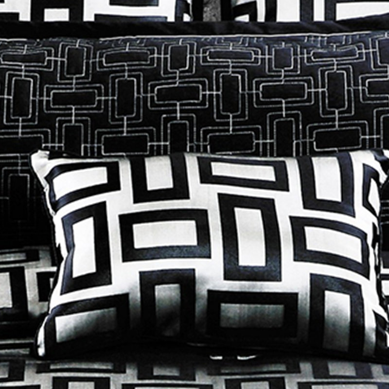 Gray and Black Geometric Polyester Queen Comforter Set