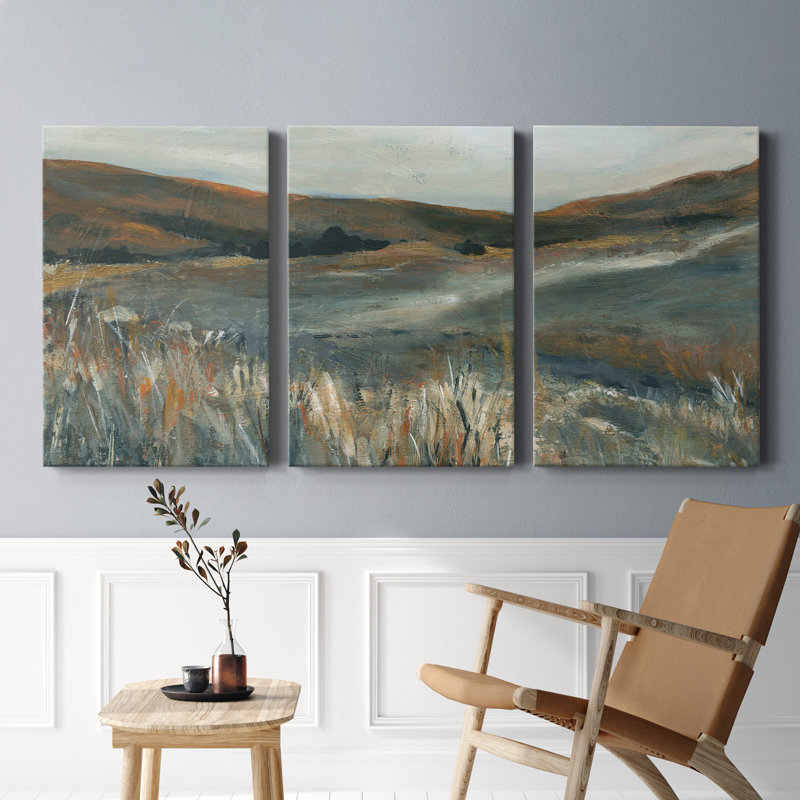 Cuivre coucher de soleil - 3 pièces sur toile tendue, H 18 po x l 36 po x P 1 po