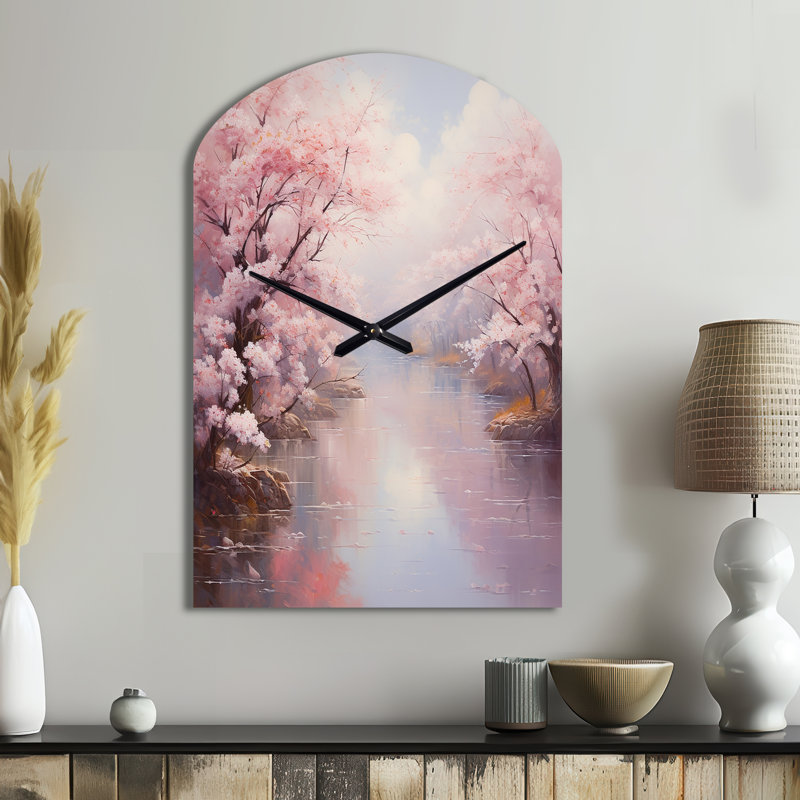 Impression romantique de cerisier rose IV - horloge murale cerise, Grand