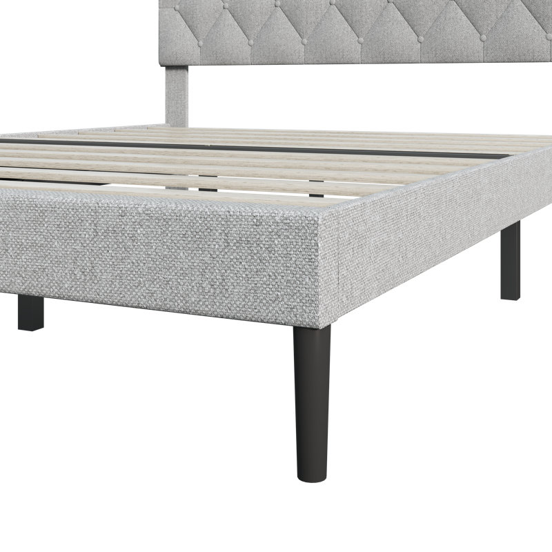 Bed Frame with Adjustable 2-Tier Storage Headboard and Charging Station, Solid Metal Platform Bed Frame, Noise-Free, No Box Spring Needed, Easy to Assemble
