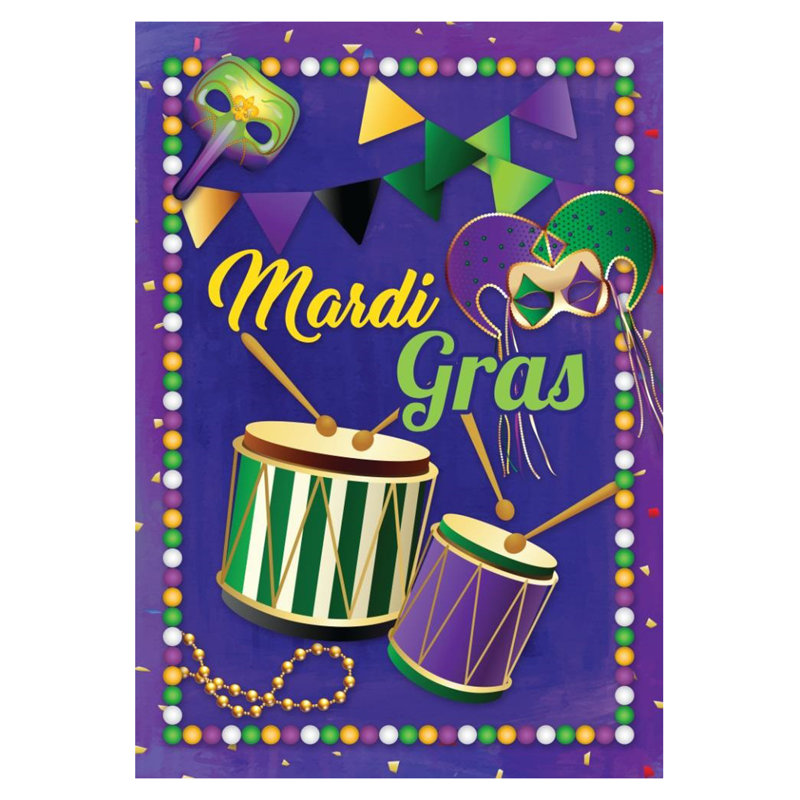 Drapeau de maison d'extérieur pour tambour et masques Mardi Gras 40 po x 28 po