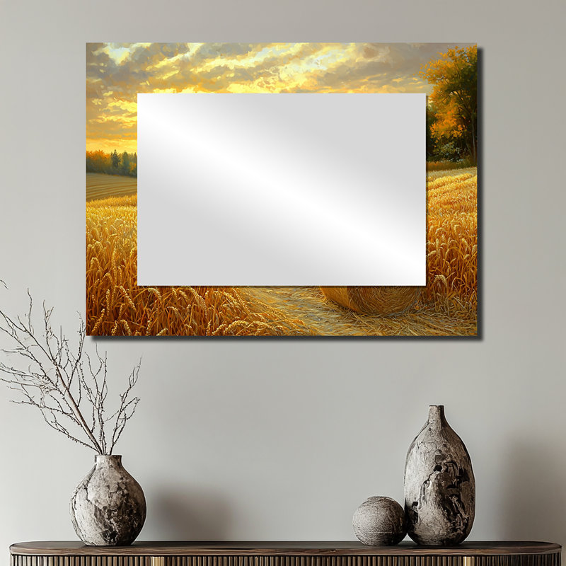 Countryside Golden Harvest Fields II - Landscapes Mirror Wall Art - Printed On Metal, 24" x 32"
