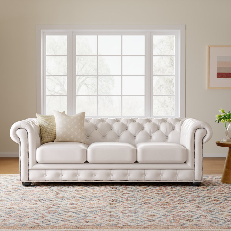 Freddie 95'' W Leather Sofa, Sidekick Blanco Genuine Leather