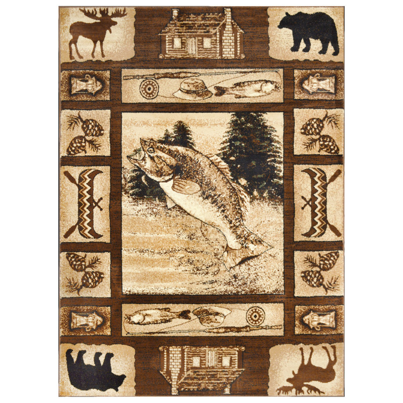 Tapis en polypropylène brun / crème Brad, Rectangle 5 pi x 7 pi