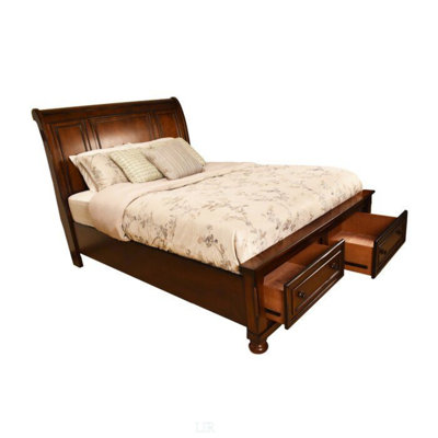 Queen Storage Platform Bed With Cedar Lined Drawers And Sturdy Headboard, Dark Walnut Finish For Elegant Bedrooms