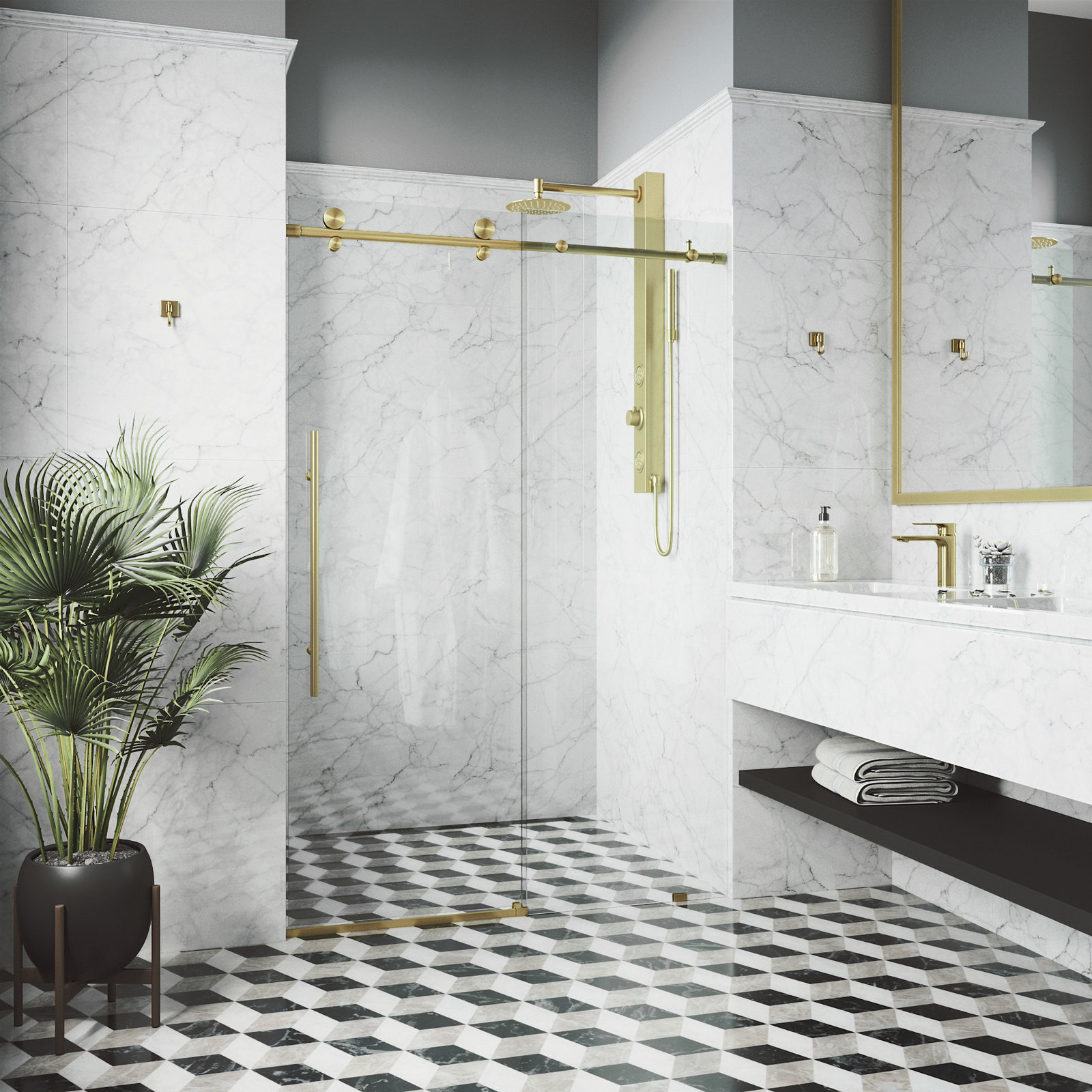 Elan E-Class 56" Frameless Sliding Shower Door, Matte Brushed Gold