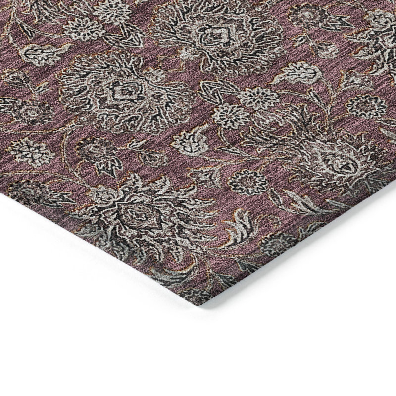 Tapis extérieur lavable floral gris et taupe 9 pi x 12 pi Merlot