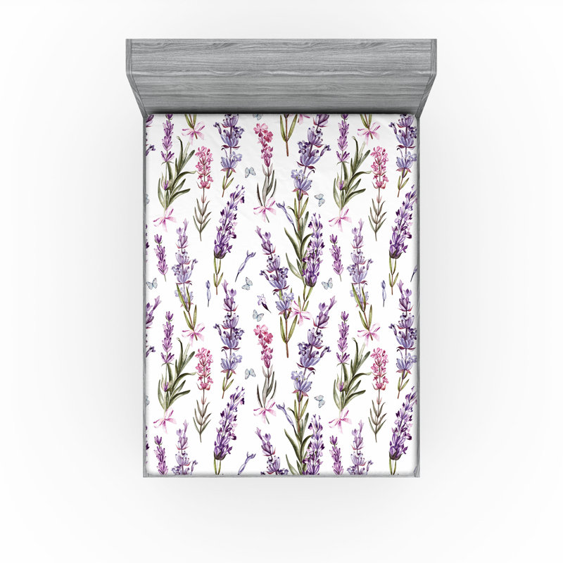 Drap-housse à motif floral Ambesonne, Drap-housse de taille très grand, Violet / rose / motif floral vert
