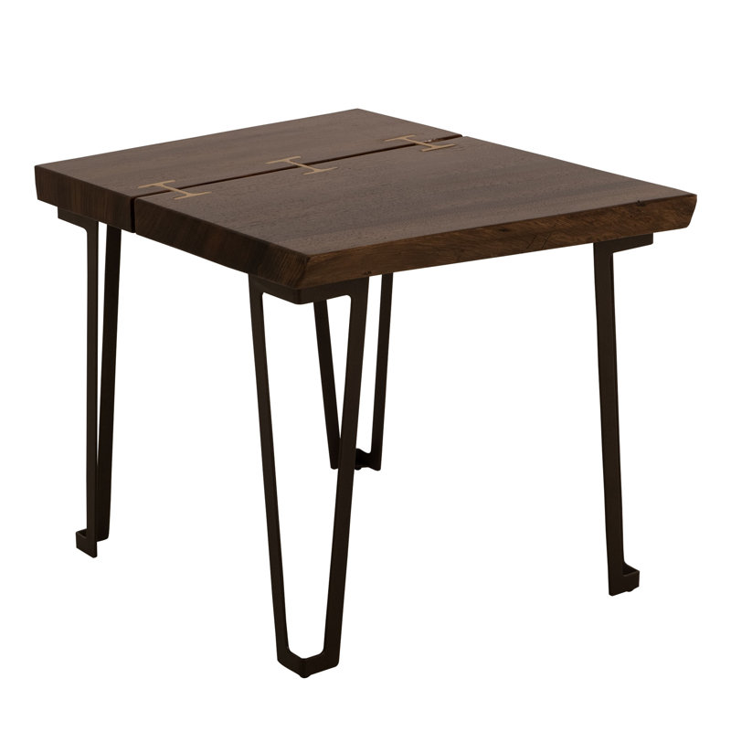 Table de bout Ally, incrustations en métal doré, Parota brun noyer 24 po