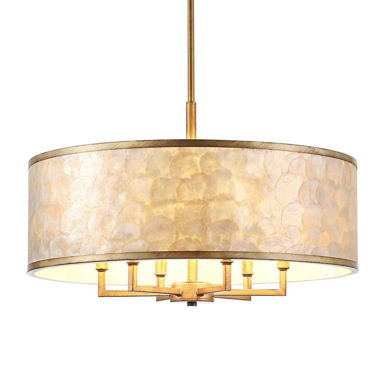 24-inch 6-Light Capiz Shell Drum Chandelier, Gold