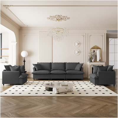 Ensemble de canapé de salon 3 pièces, canapé modulaire en chenille modulaire, canapé rembourré 3 places et 2 fauteuils, ensembles de mobilier d'intérieur 5 places pour bureau, chambre à coucher, appartement, 2 couleurs