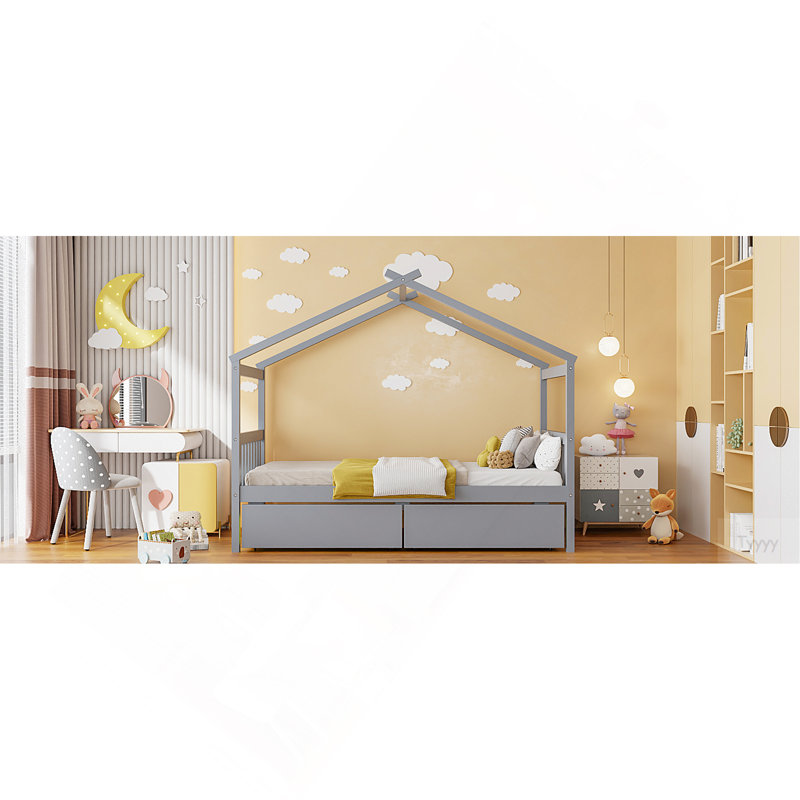 Lit simple en bois avec tiroirs, Grey, Twin