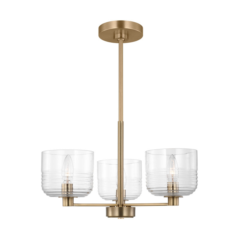 Lochdale Dining Room Chandelier With Clear Ribbed Shade, 10.25" H x 17.875" W x 17.875" D, Satin Brass, 3 Lights