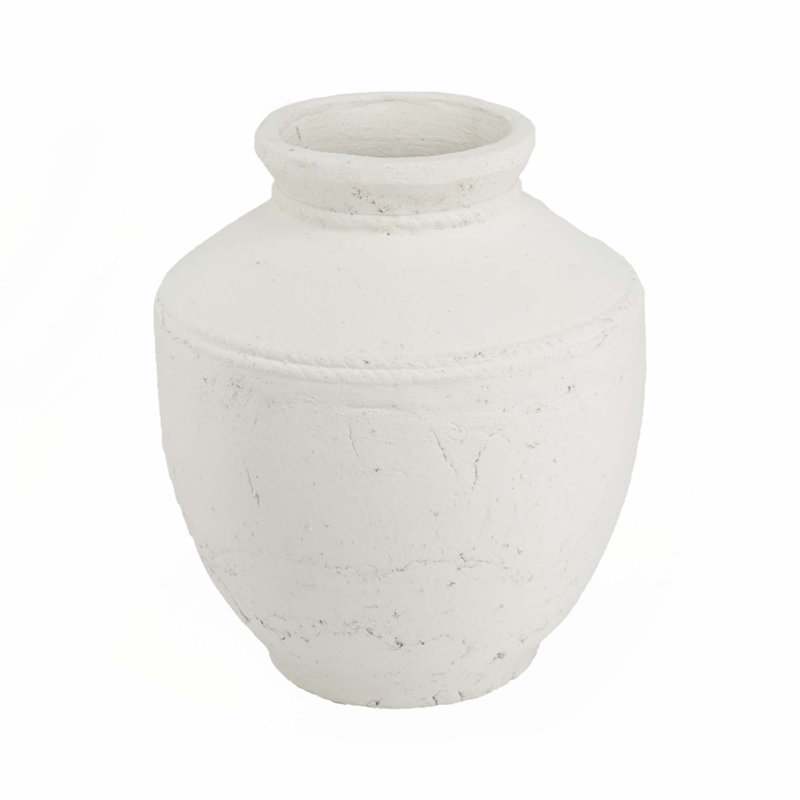 D12X14" Round Terracotta Vase With Natural White Finish