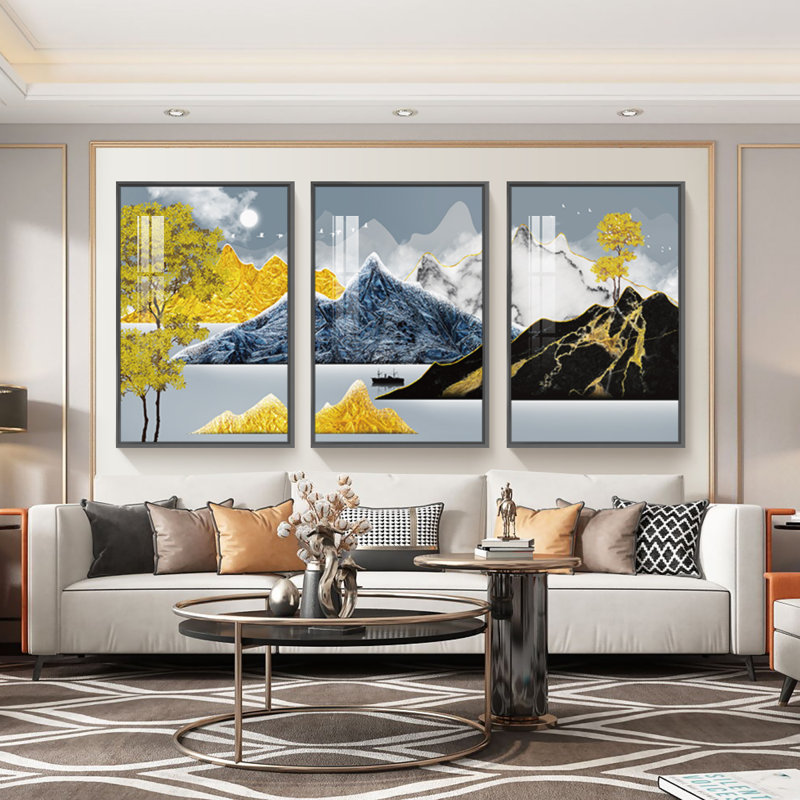 Luxueux aluminium encadré, ensemble de 3 reproductions d'art encadrées sur toile 5, H 36,3 po x l 16,3 po x P 1,65 po, Noir