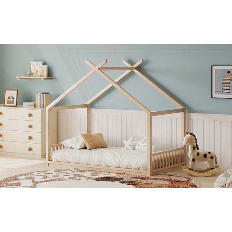 Structure de lit Montessori Style House, Naturel, Double
