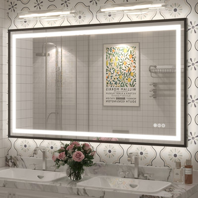 Molly Black Metal Framed LED Front Light and Backlit Anti-Fog Wall Bathroom/ Vanity Mirror