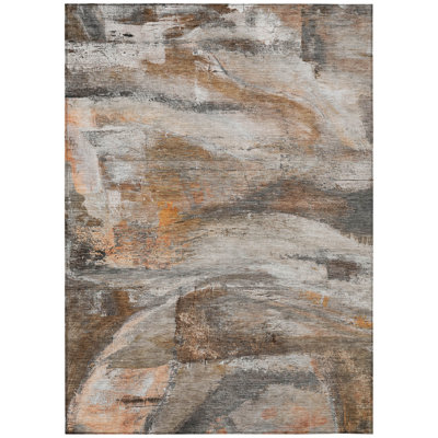 Machine Washable Indoor/Outdoor Xhevrie Brown Rug