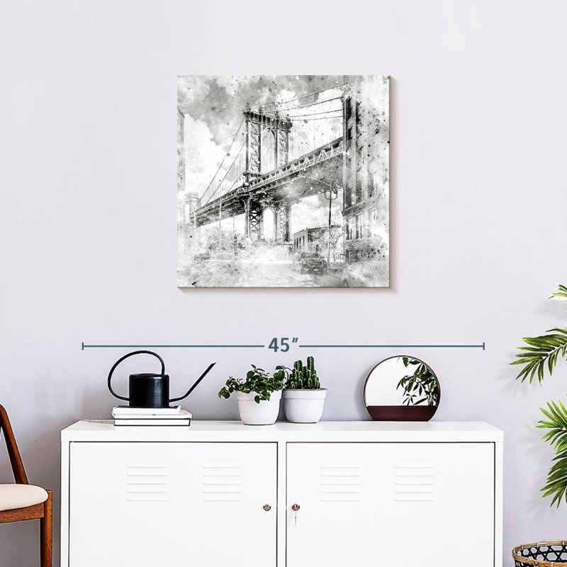 Lilie NYC Manhattan Bridge - monochrome, H 24 po x l 24 po