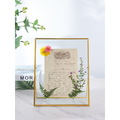 Glass Pressed Flower Frame Handmade, Floating Picture Frames For Pressed Flowers, Tabletop Artwork Photo Frames, Brass Gold, 8X10 Inches